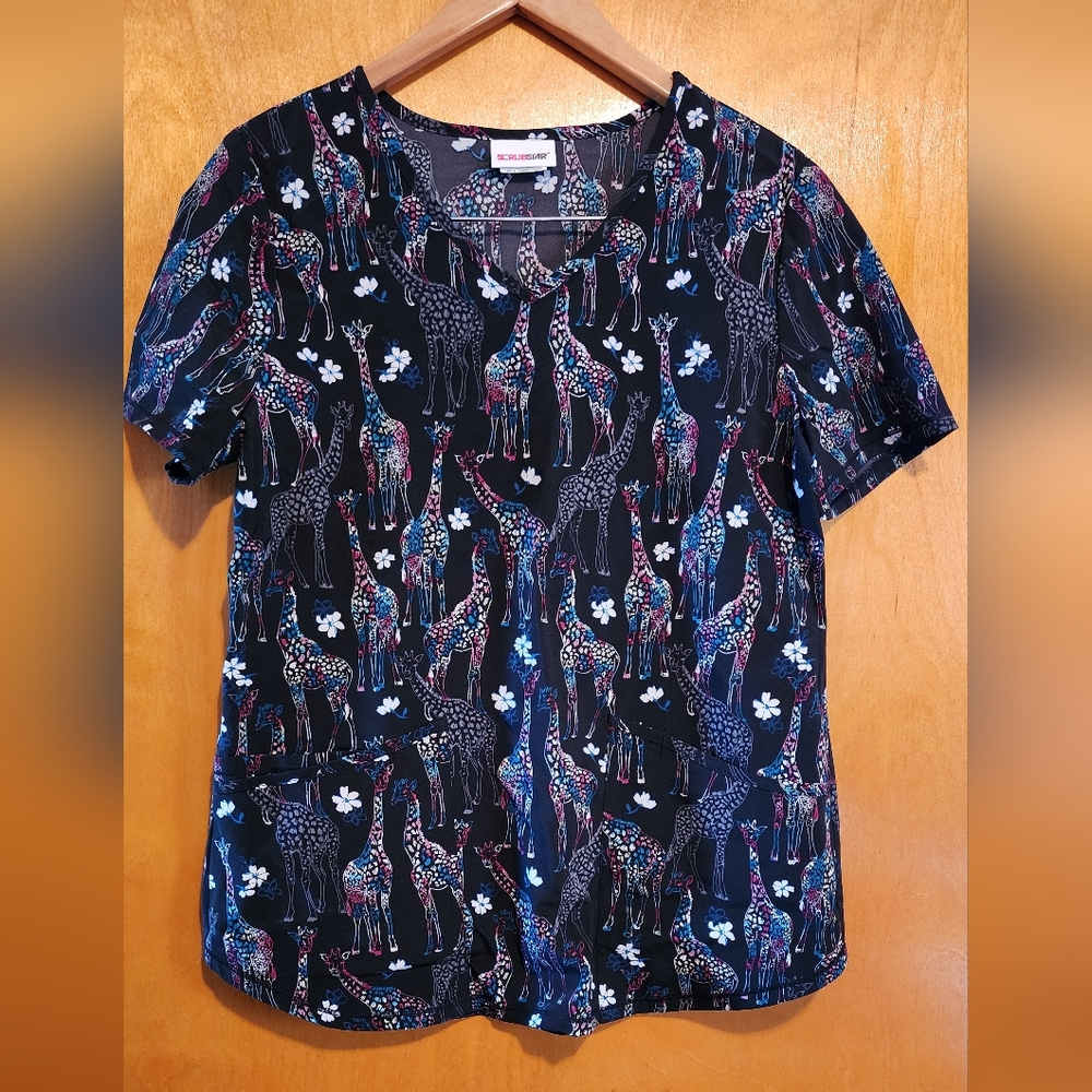 ScrubStar Giraffe Print Scrub Top